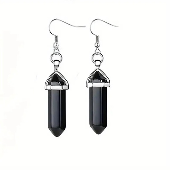 NWT Natural Stone Crystal  Quartz Hexagonal Earrings Agate - Picture 4 of 6